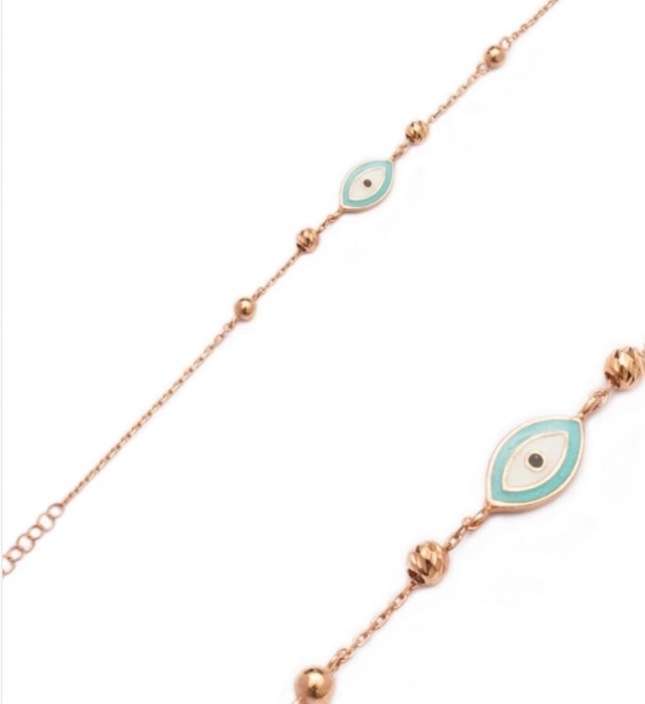 Enamel Evil Eye Bracelet in Rose Gold