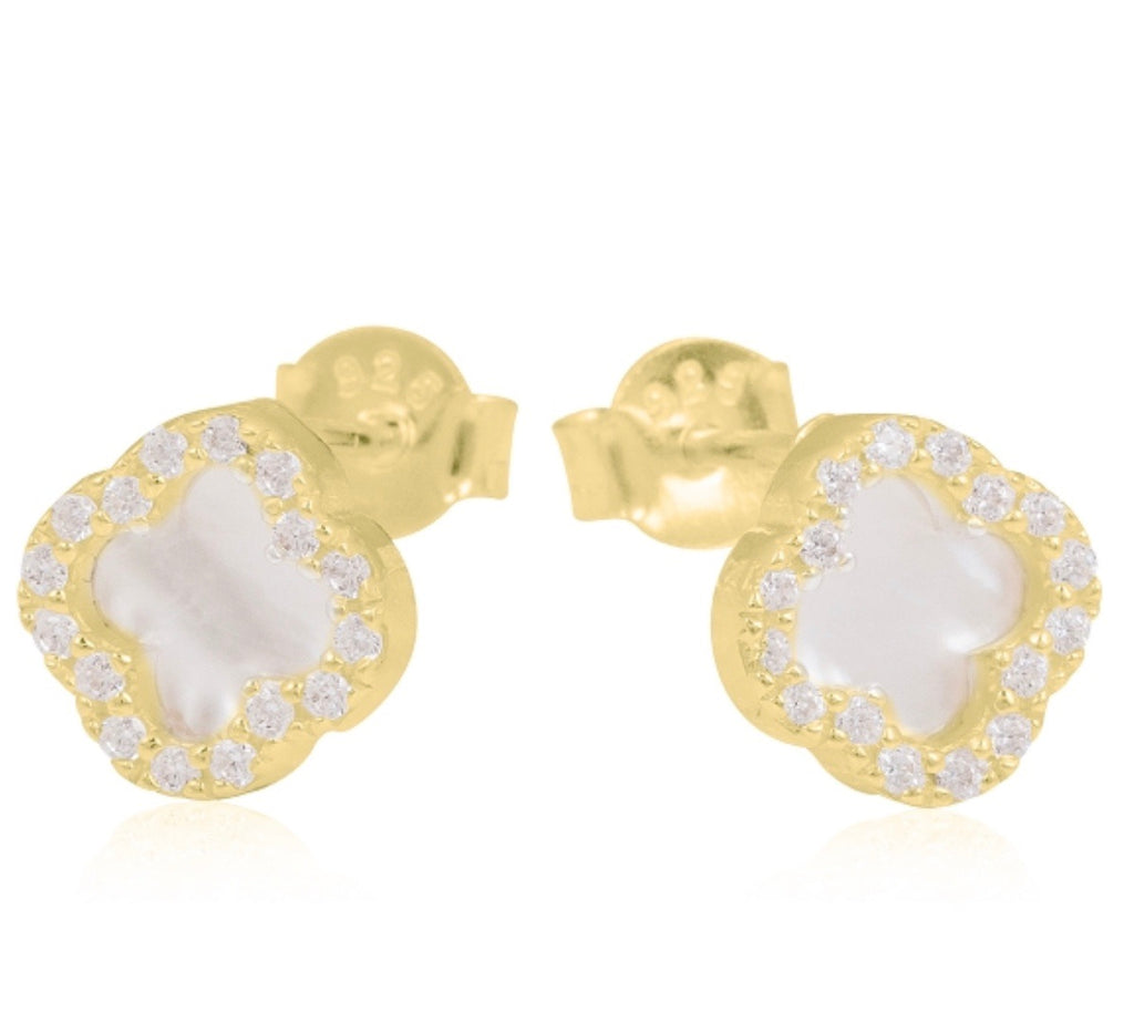 Mother Of Pearl Clover Earrings in Gold – House Of Natalia