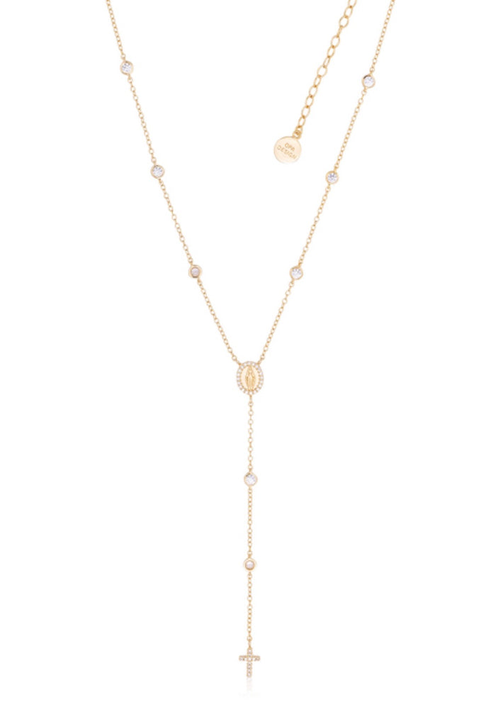 Diamanté Rosary Necklace in Gold