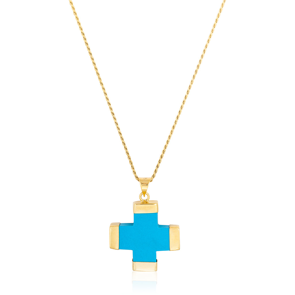 Turquoise Stone Cross Necklace in Gold