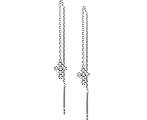 Long Chain Mini Cross Earrings in Silver