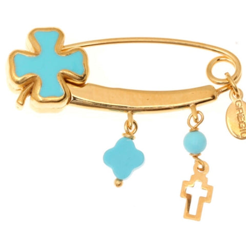 Cross Pin in Blue and Gold