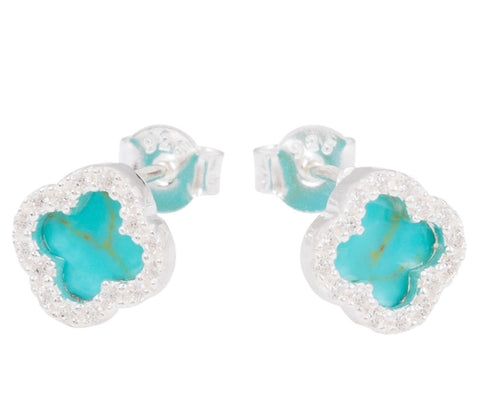 Turquoise Clover Earrings in Sterling Silver