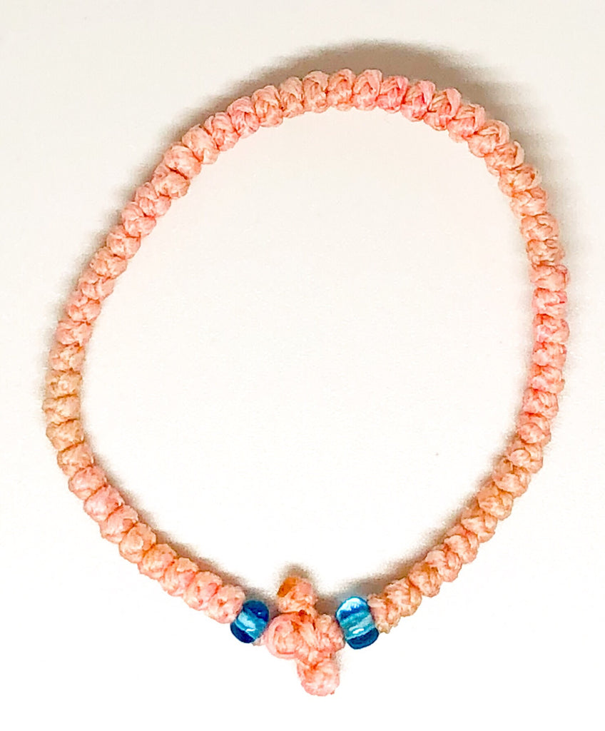 Pink Komboskini with Light Blue Beads