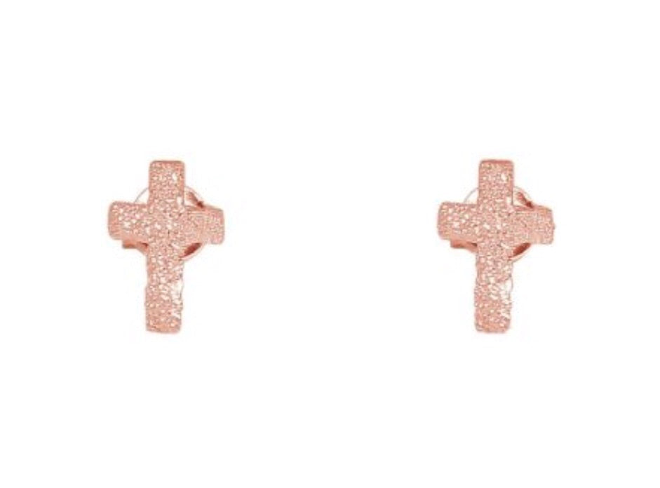 Mini Cross Earrings in Rose Gold
