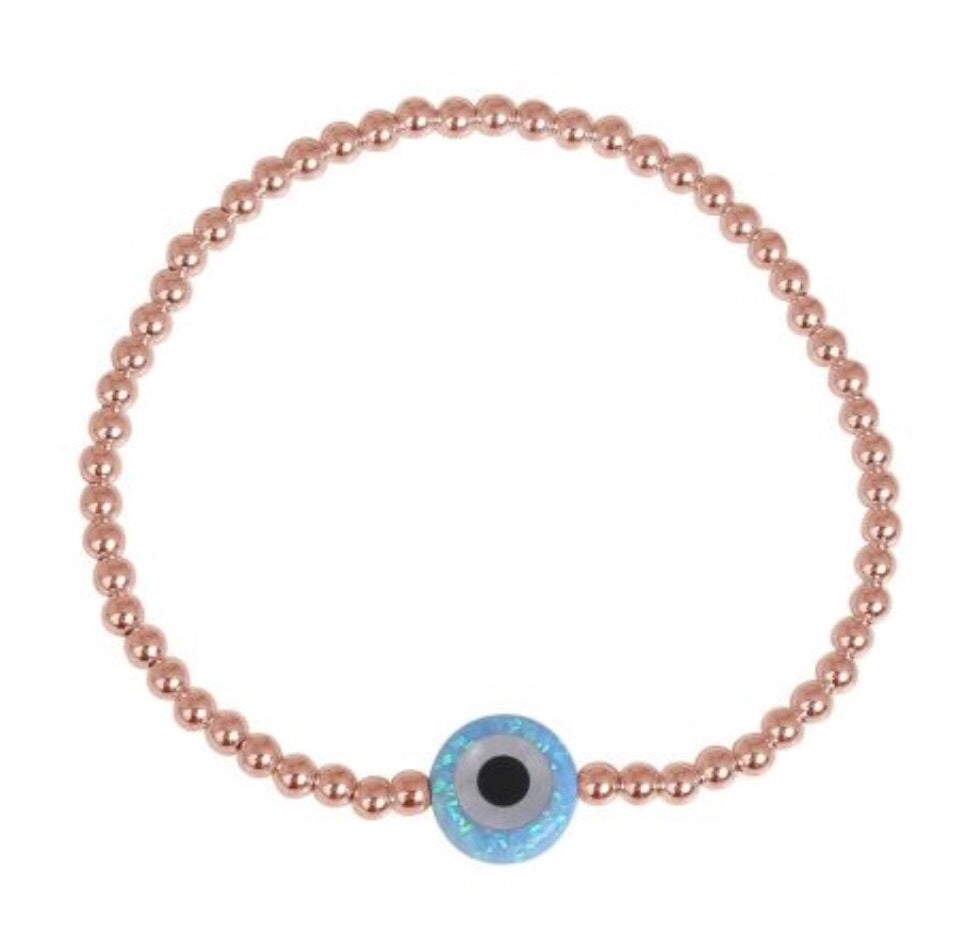 Round Opalite Eye Beaded Bracelet in Sterling Silver