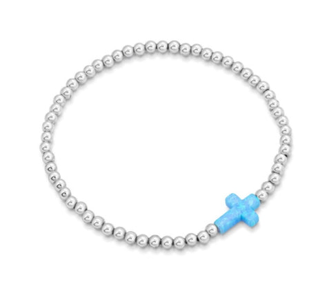 Opalite Sideways Cross Beaded Bracelet in Sterling Silver