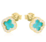 Turquoise Clover Earrings in Gold