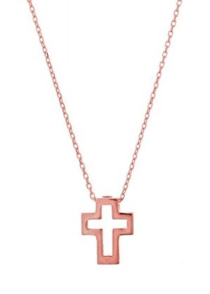 Open Cross Necklace in Rose Gold