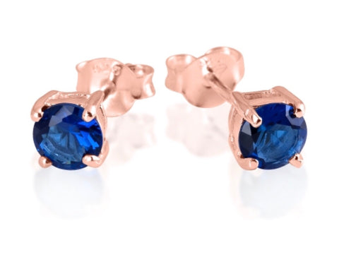 Blue Sapphire Stud Earrings in Rose Gold
