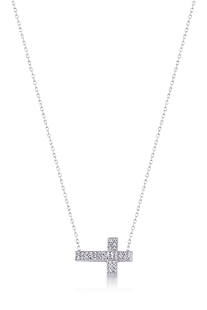 Side Cross Necklace in Sterling Silver