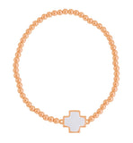 White Square Cross Beaded Bracelet in Gold