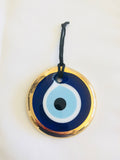 Evil Eye Glass Ornament with Silver Trim