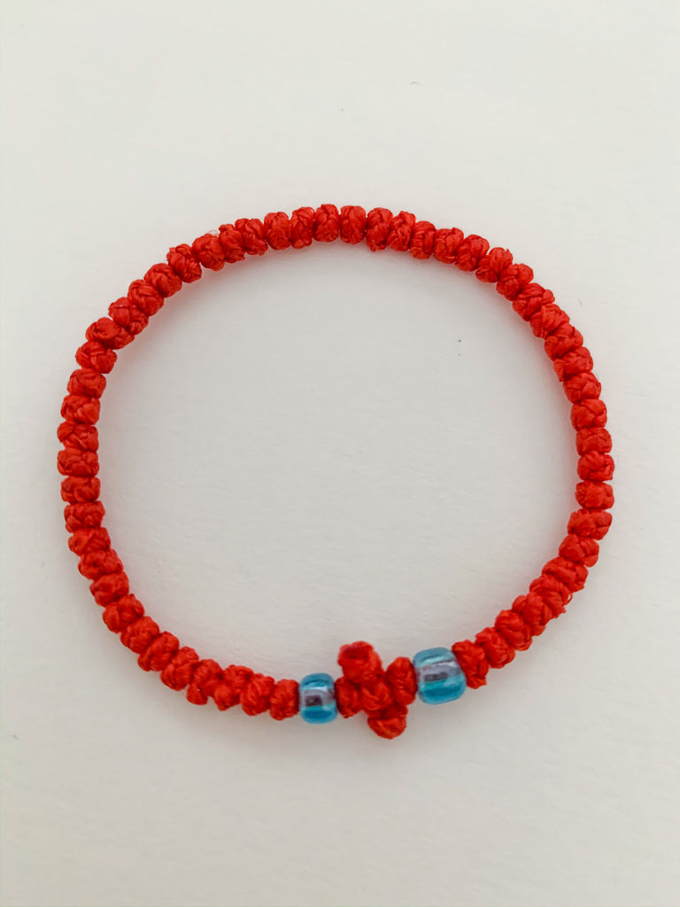 Red Komboskini with Pale Blue Beads