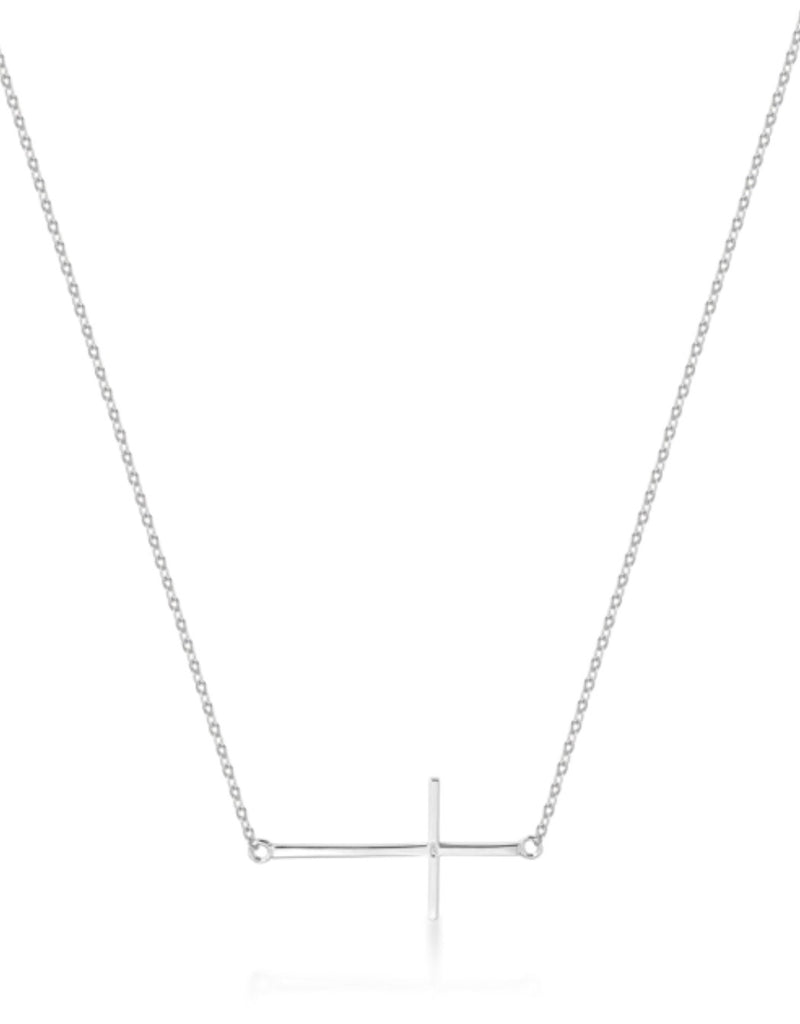 Side Plain Cross Necklace in Rose Gold