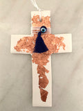White Cross with Rose Gold Leaf and Eye