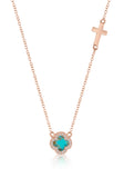 Turquoise Clover & Cross Necklace in Rose Gold