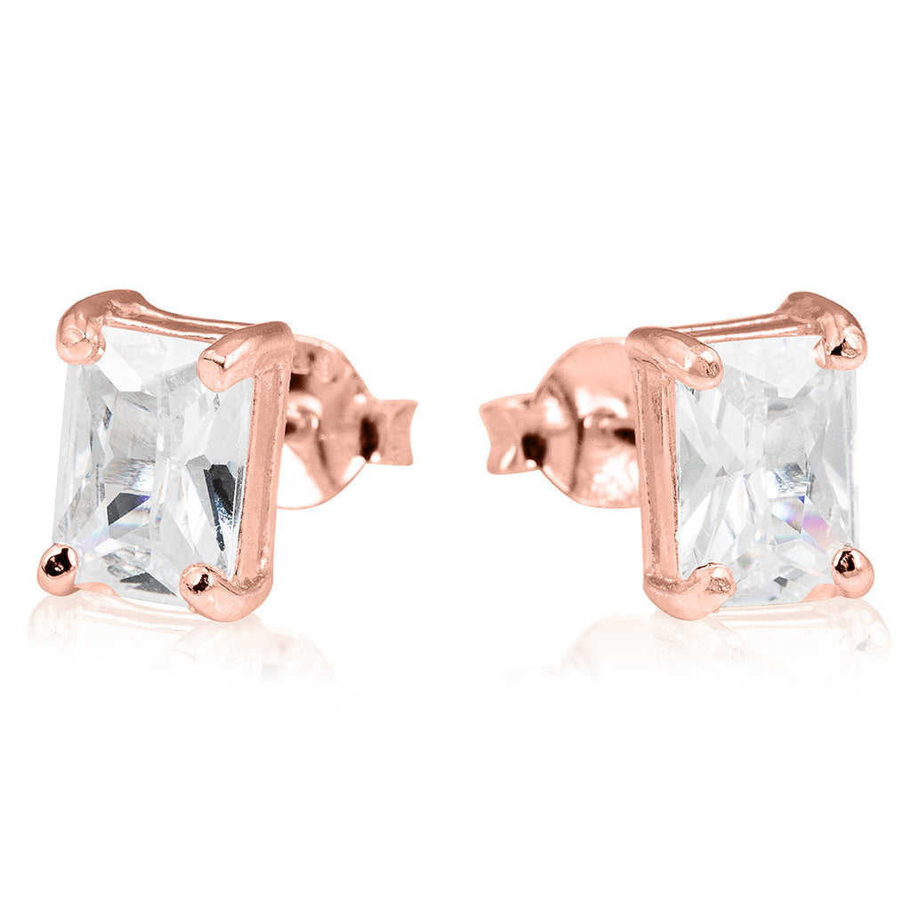 Rectangle Diamonte Stud Earrings in Rose Gold