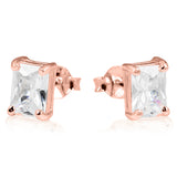 Rectangle Diamonte Stud Earrings in Rose Gold