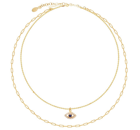 Double Eye Chain Necklace in Gold