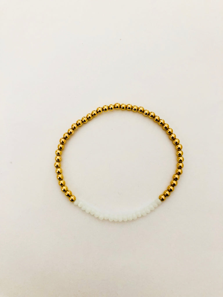 Crystal White Beaded Bracelet in Gold