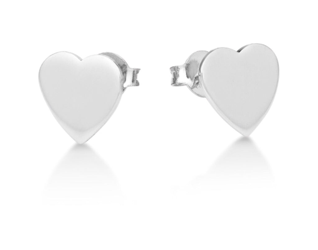 Flat Heart Stud Earrings in Sterling Silver