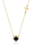 Onyx Clover & Cross Necklace in Gold
