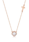 Mother of Pearl Clover & Cross Necklace in Rose Gold
