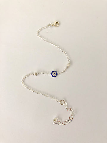 Eye & Two Diamonte Bracelet in Sterling Silver