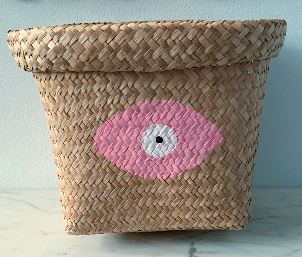Seagrass Basket with Pale Pink Evil Eye