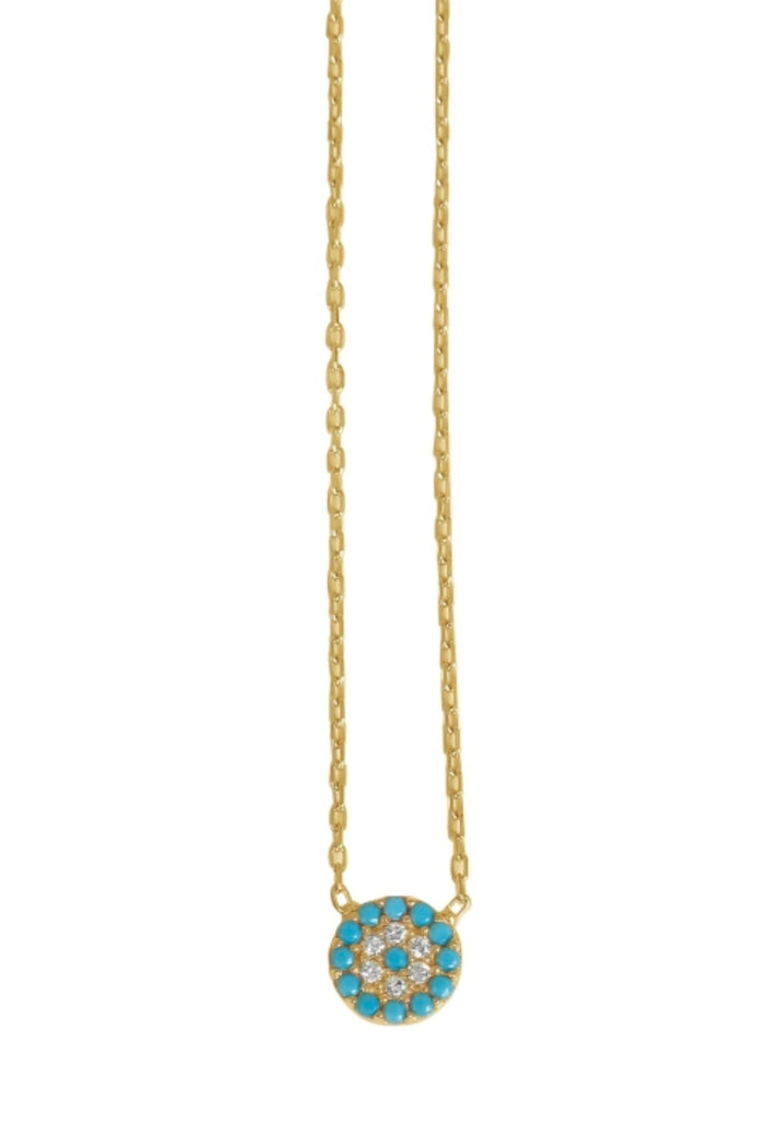 Small Round Eye Necklace in Turquoise and Rose Gold