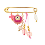 Pink Pin with Hanging Charms (Genesis) in Gold