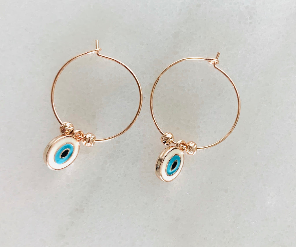 Hoop Evil Eye Earrings in Rose Gold