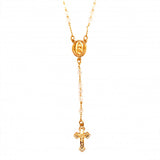 Clear Crystal Rosary Necklace in Gold
