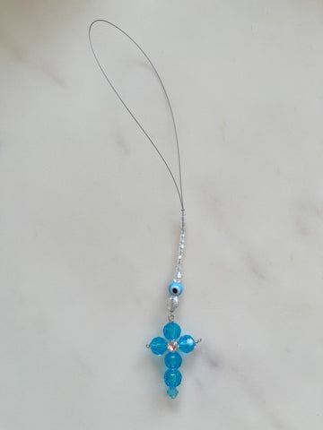 Swarovski Crystal Cross Charm in Greek Blue