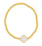 White Square Cross Beaded Bracelet in Gold