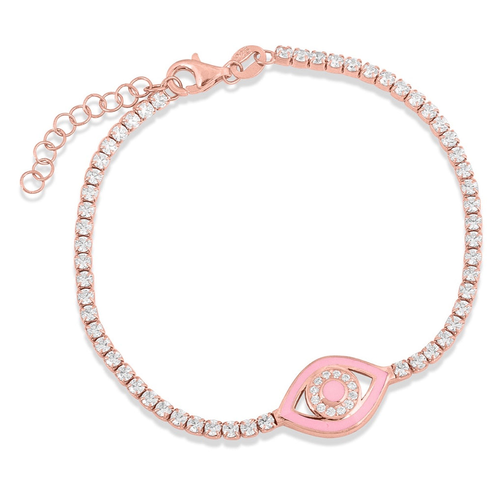 Athena Eye Pink Enamel Bracelet in Rose Gold