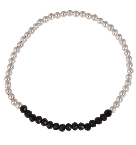 Crystal Black Beaded Bracelet in Sterling Silver
