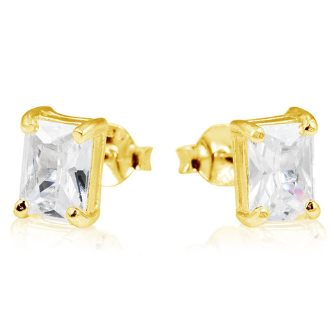 Rectangle Diamonte Stud Earrings in Gold