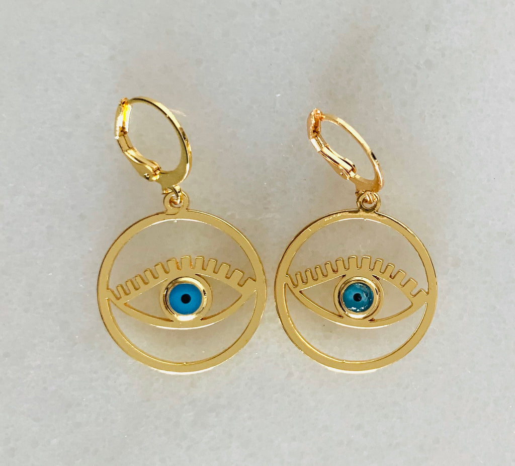 Hoop Lash Evil Eye Earrings in Gold