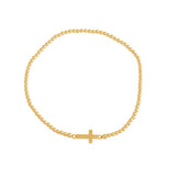 Mini Side Cross Beaded Bracelet in Gold