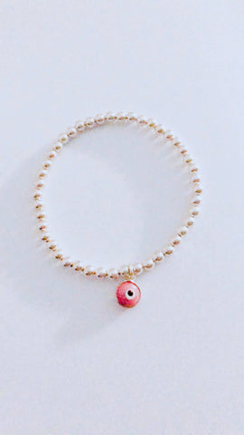 Eye Love Beaded Bracelet in Sterling Silver with Pink Eye