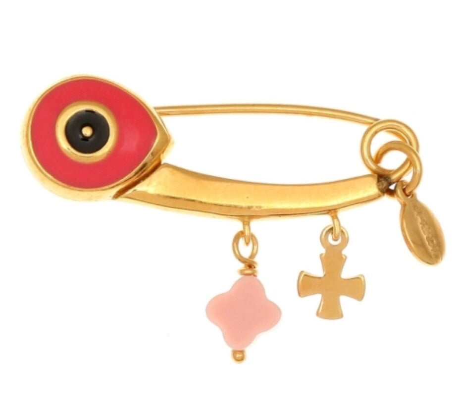 Eye Pin in Coral Pink and Gold