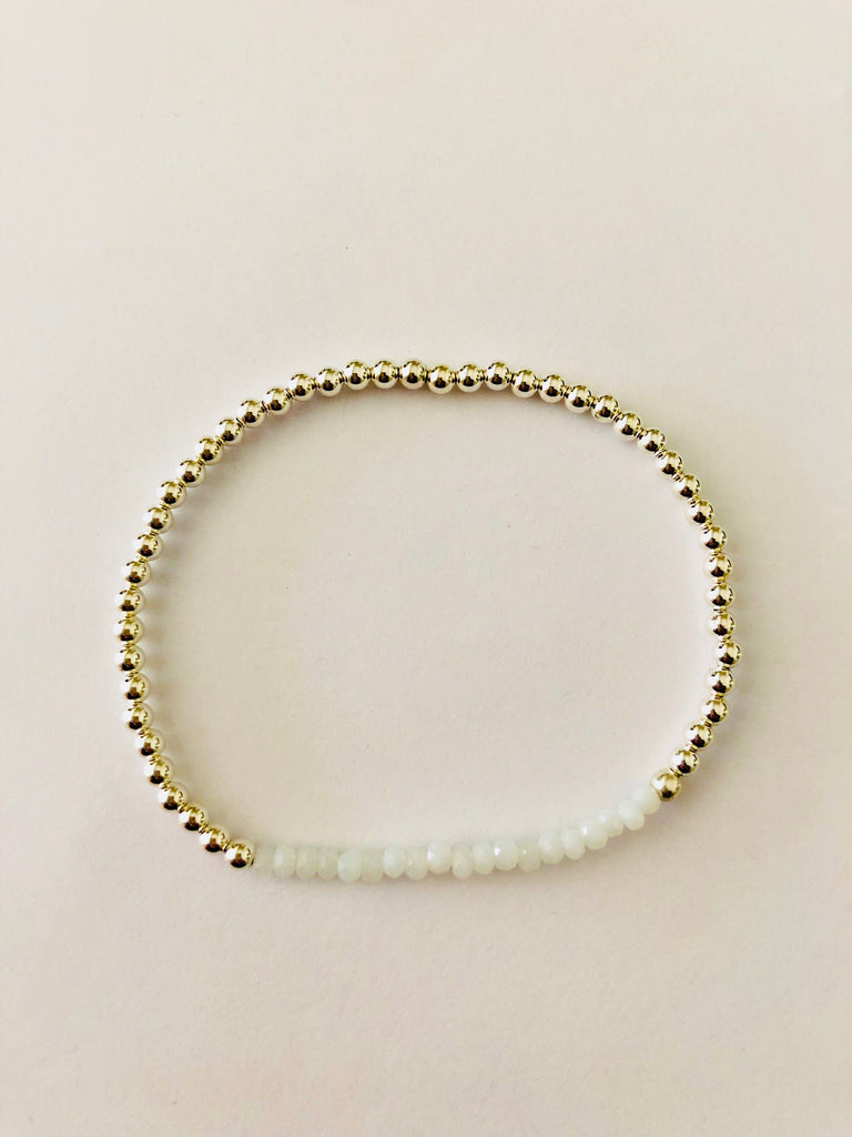 Crystal White Beaded Bracelet in Sterling Silver