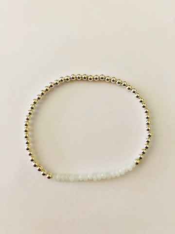 Crystal White Beaded Bracelet in Sterling Silver