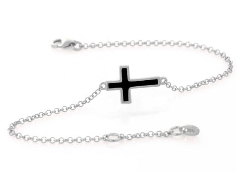 Double Sided Silver and Black Cross Bracelet