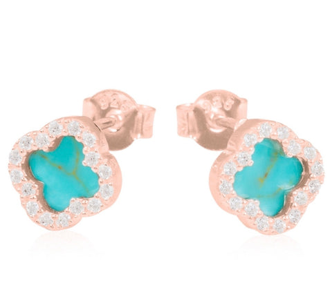Turquoise Clover Earrings in Rose Gold