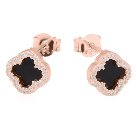 Clover Onyx Earrings in Rose Gold