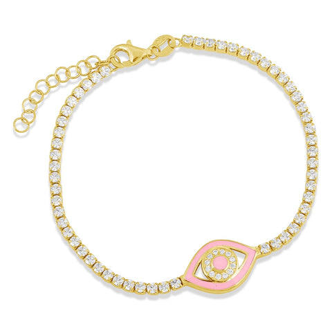 Athena Eye Pink Enamel Bracelet in Gold