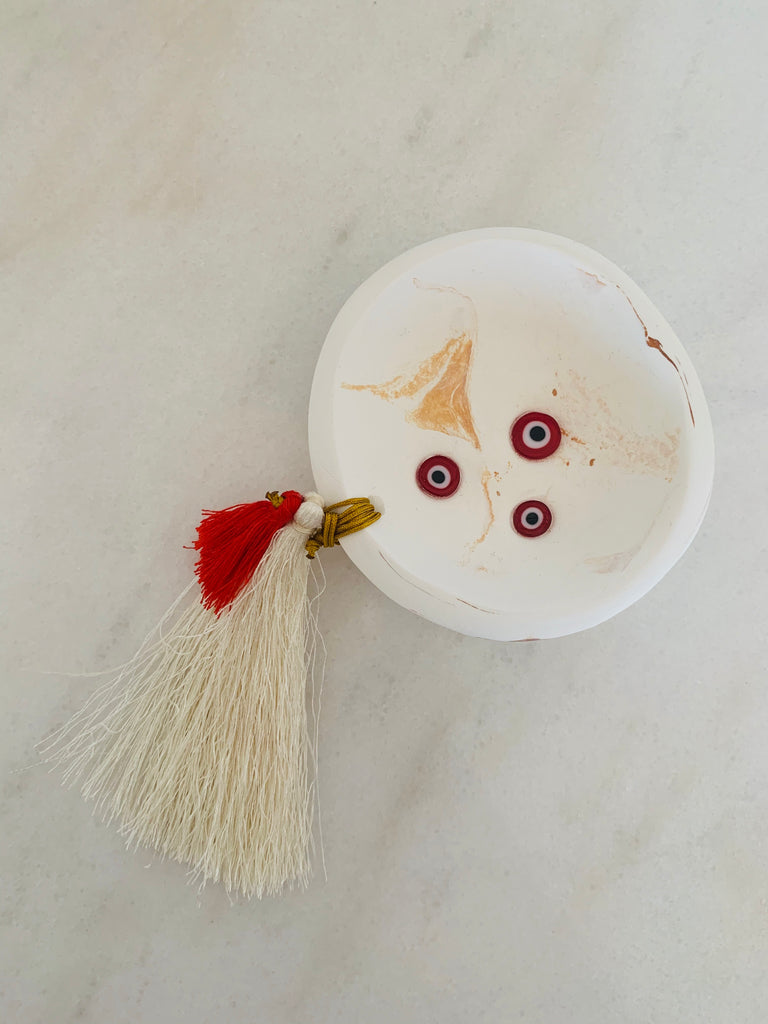 Marbled Jewellery Dish with Red Embellishments